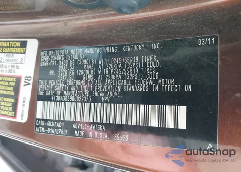 2011 Toyota Venza z USA, uszkodzony, nr VIN 4T3BA3BB9BU022373